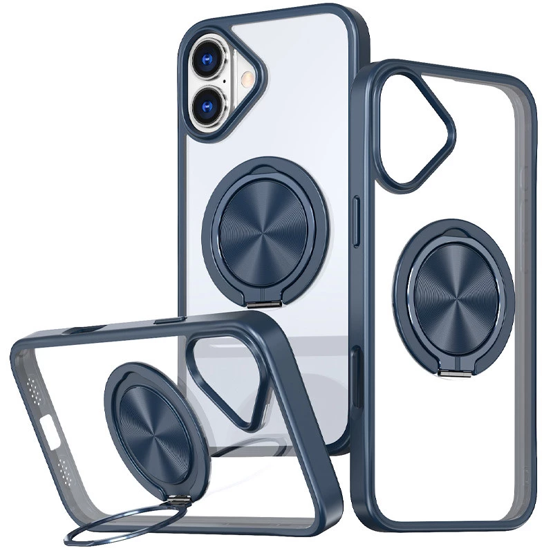 TPU+PC чохол з магнітом та кільцем для Apple iPhone 16 – Синій. Фото 1 з 1
