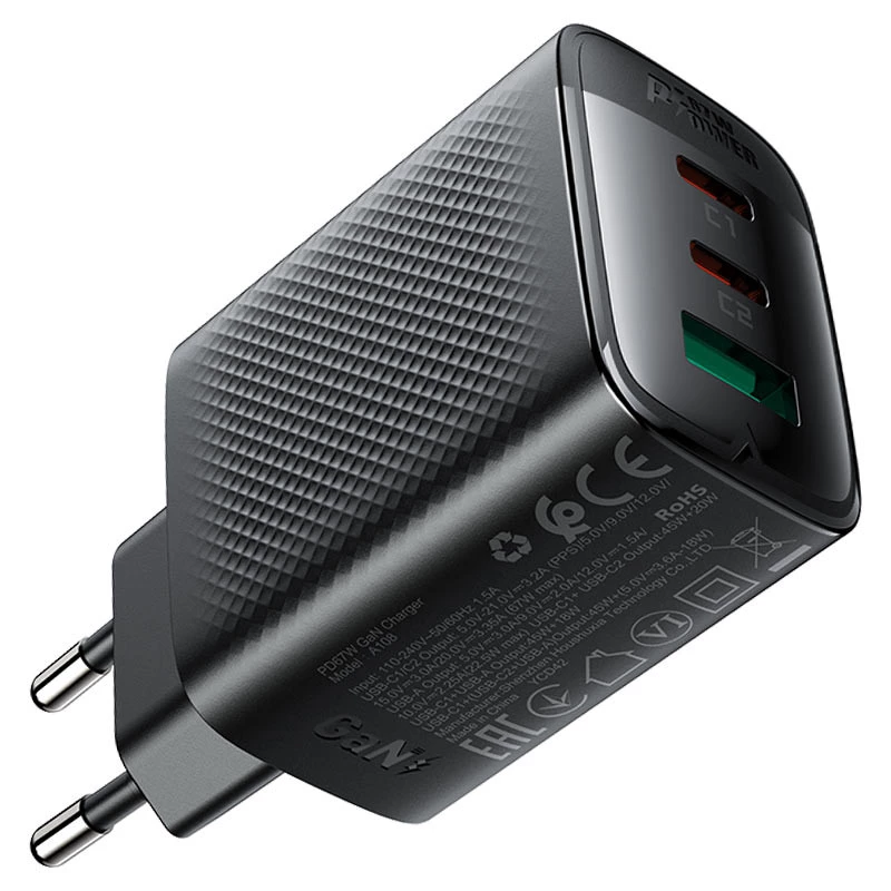СЗУ Acefast A108 GaN PD67W (1USB-A/2C) – Black. Фото 4 из 6