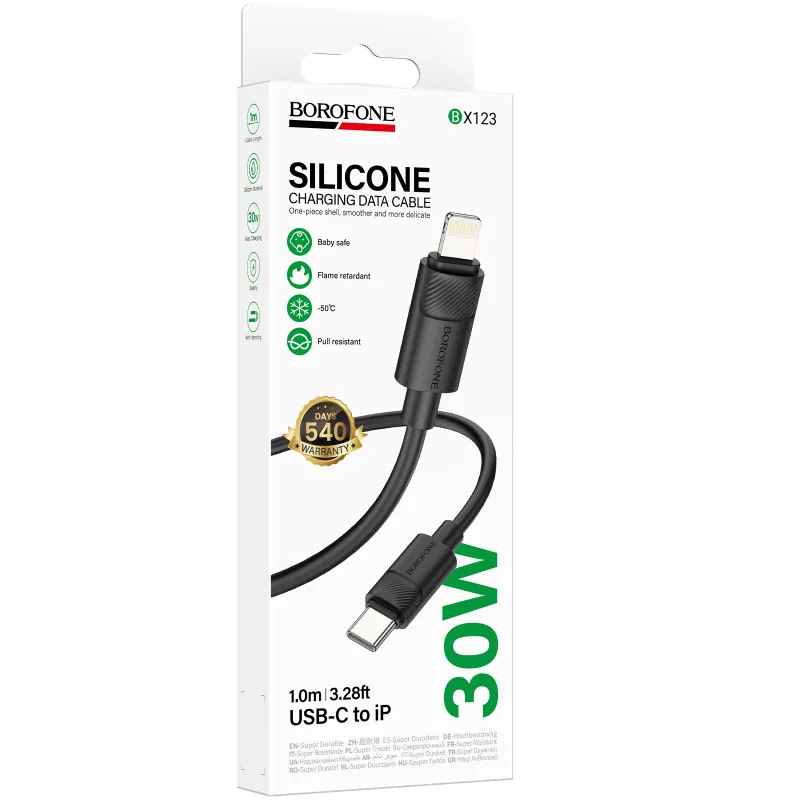 Дата кабель Borofone BX123 Leya Type-C to Lightning 30W (1m) – Black. Фото 2 з 5