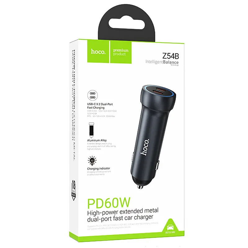 АЗУ Hoco Z54B Prosperous PD60W (2USB-C) – Metal grey. Фото 4 из 4