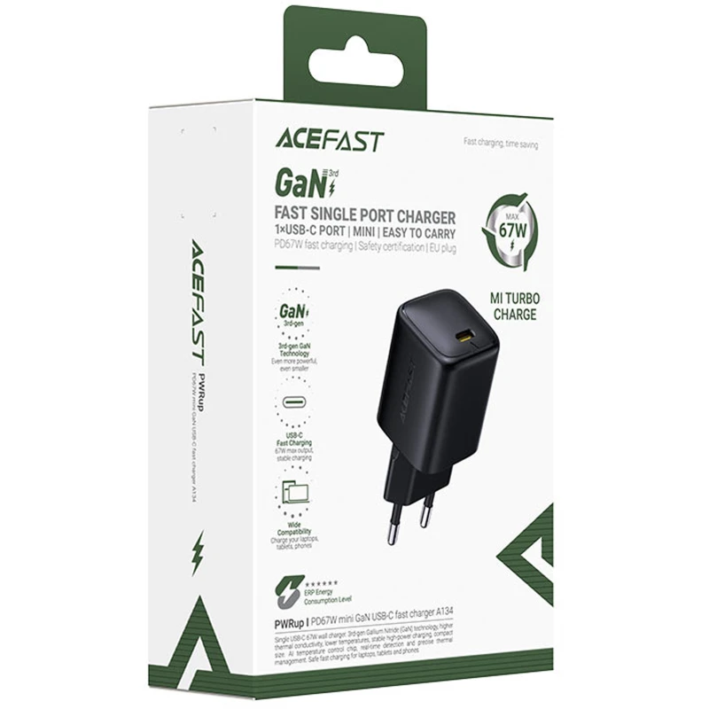 СЗУ Acefast A134 PD67W GaN (1USB-C) – Black. Фото 5 из 5