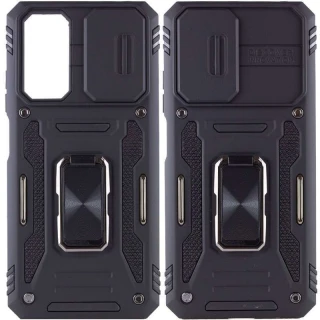 Ударопрочный чехол Square Ring c шторкой на камеру для Xiaomi Redmi Note 11 (Global) / Note 11S — Черный / Black