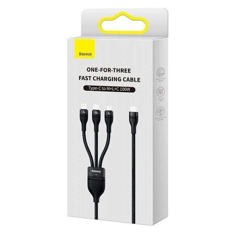 Дата кабель Baseus Flash Series 2 USB to MicroUSB-Lightning-Type-C 100W (1.2m) (CASS03000) – Black. Фото 8 из 10