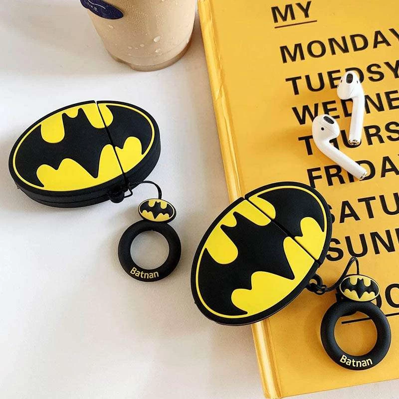 Силіконовий футляр Marvel & DC series для навушників AirPods 1/2 + кільце – Бетмен лого/Чорно-жовтий. Фото 4 з 4