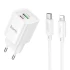 МЗП Hoco C149A Charm PD30W+QC3.0 (1USB-A/1C) + кабель Type-C to Lightning – White. Фото 1 з 6
