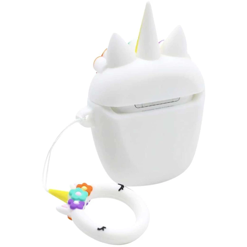 Силиконовый футляр Sleep Unicorn series для наушников AirPods 1/2 + кольцо – Белый. Фото 3 из 5