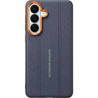 TPU+PC Vegan Leather Case with Metal Camera Frame для Samsung Galaxy S26 — Blue