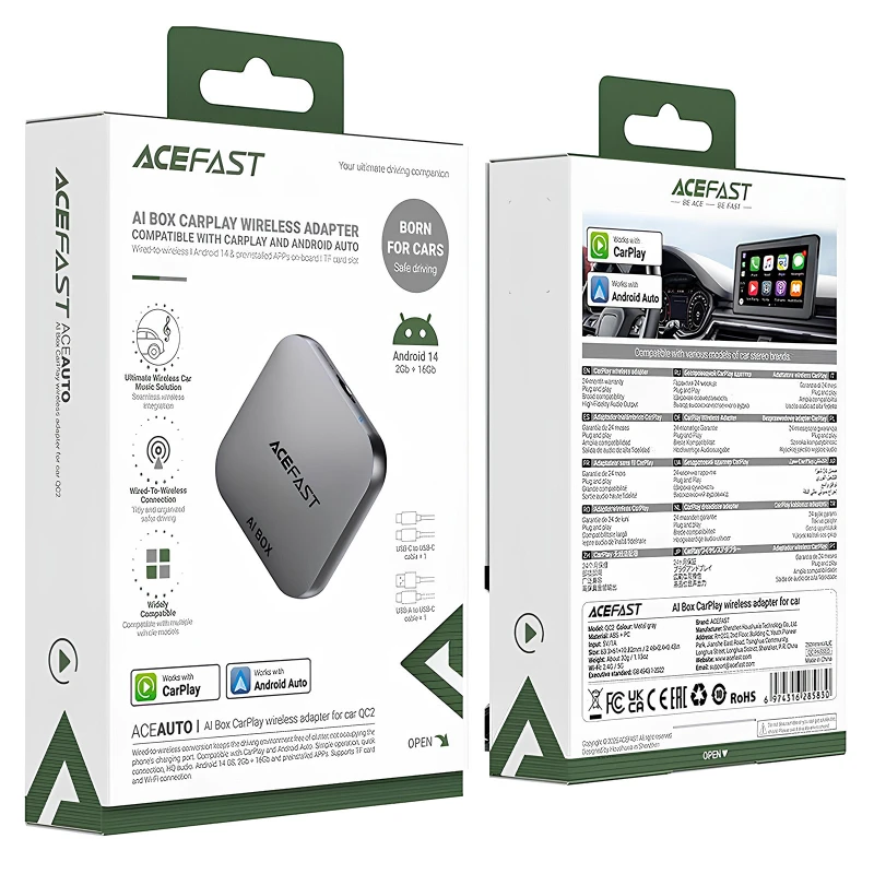 Адаптер Acefast QC2 AI Box car wireless CarPlay/Android Auto – Metal gray. Фото 5 з 5
