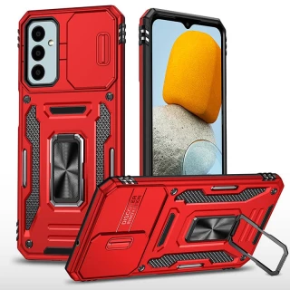 Ударопрочный чехол Square Ring c шторкой на камеру для Samsung Galaxy M23 5G — Красный / Red