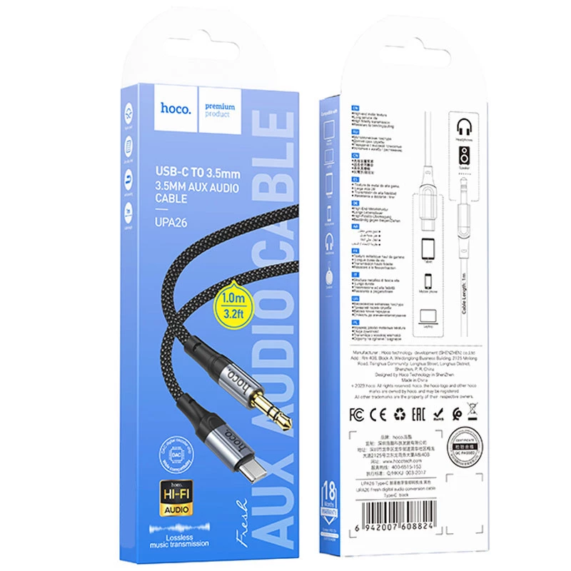 Аудио кабель Aux Hoco UPA26 Fresh Type-C to 3.5mm (1m) – Black. Фото 6 из 7