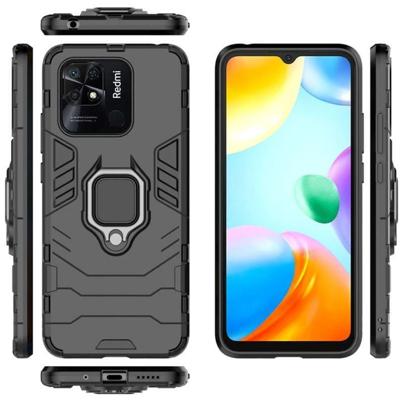 Протиударний чохол Transformer з кільцем на Xiaomi Redmi 10C – Чорний / Soul Black. Фото 3 з 6