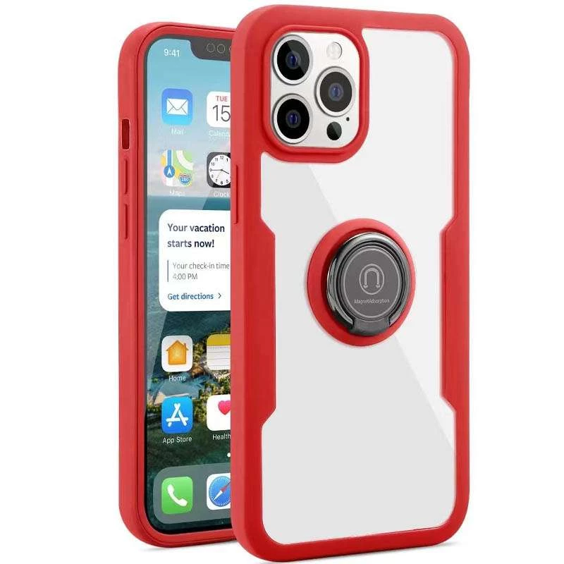 

TPU+PC чехол с защитой 360 градусов с металлическим кольцом для Apple iPhone 13 Pro (6.1") (Красный), Червоний