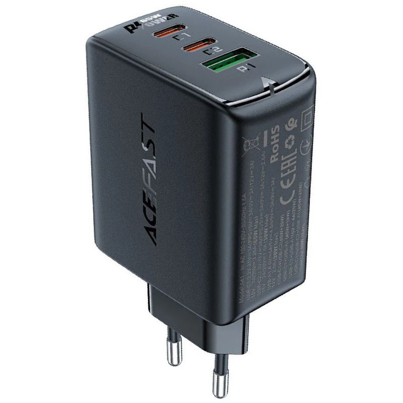 

МЗП Acefast A41 PD65W GaN (2*USB-C+USB-A) (Black)