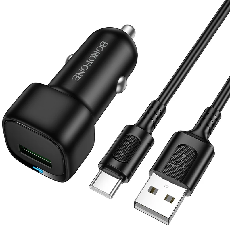 АЗП Borofone BZ34 Cloud QC3.0 (1USB-A) + кабель USB to Type-C – Black. Фото 1 з 3