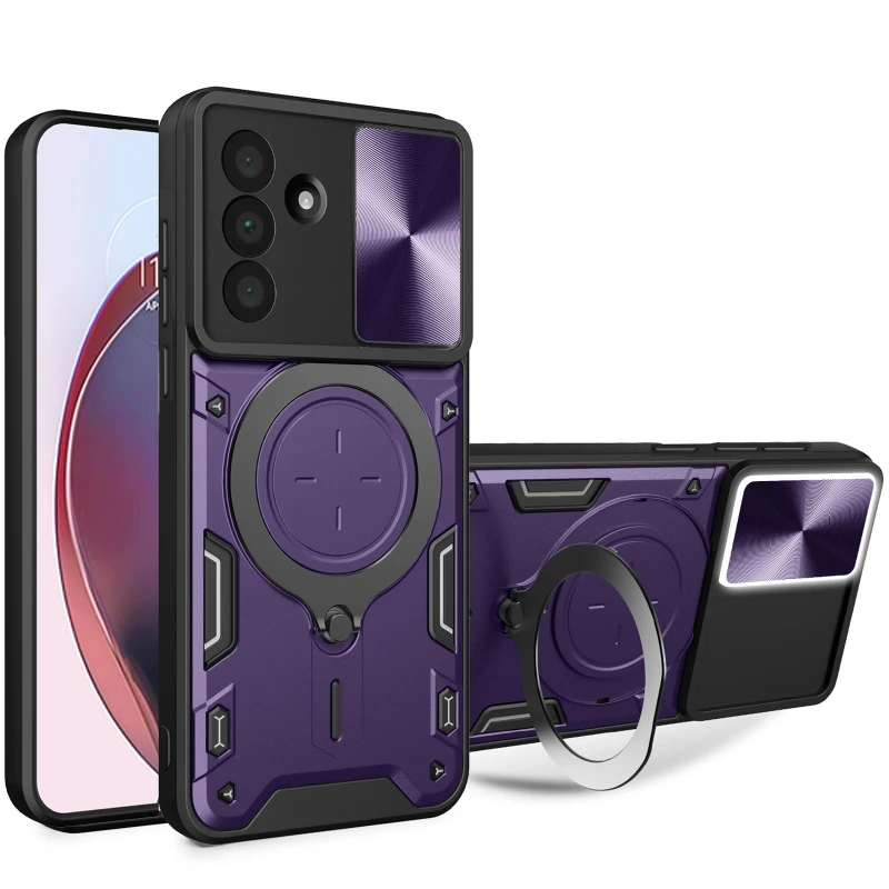 Ударостійкий чохол Bracket Ringstand із захисною шторкою для камери на Realme GT 7 – Purple. Фото 1 з 1