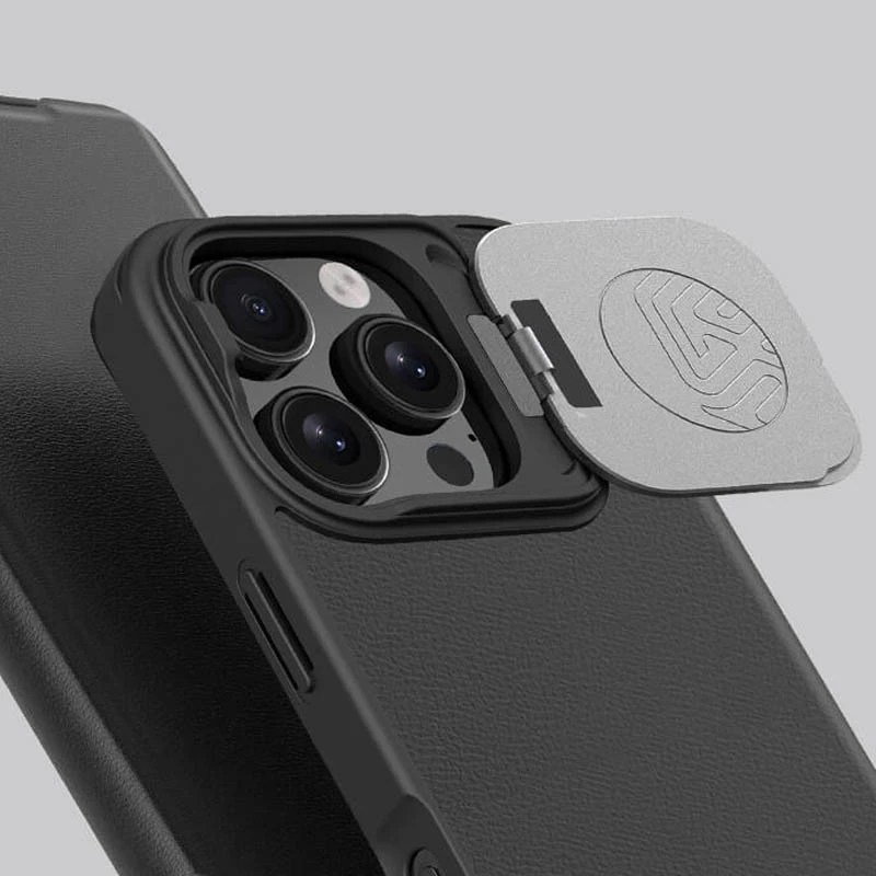 Шкіряний чохол (книжка) Nillkin Qin Prop Plain Camshield для Apple iPhone 16 Pro Max – Classic Black. Фото 7 з 12