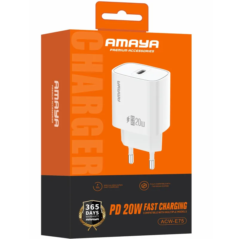 СЗУ Amaya E75D PD20W (1USB-C) – White. Фото 2 из 2