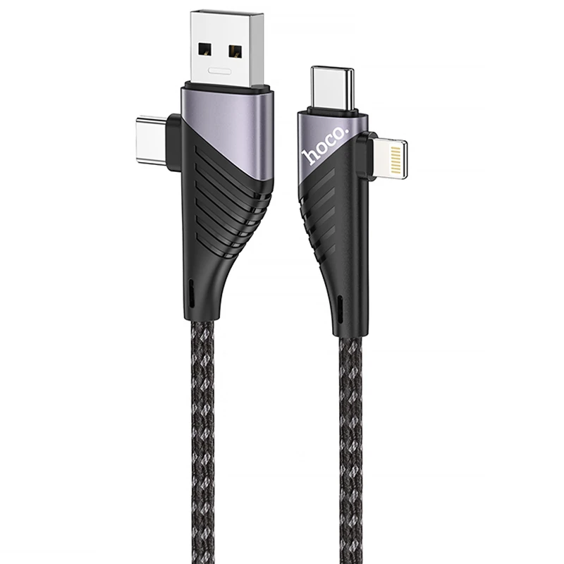 Дата кабель Hoco U95 Freeway 4in1 USB/Type-C to Type-C/Lightning 60W (1.2m) – Black. Фото 2 из 12