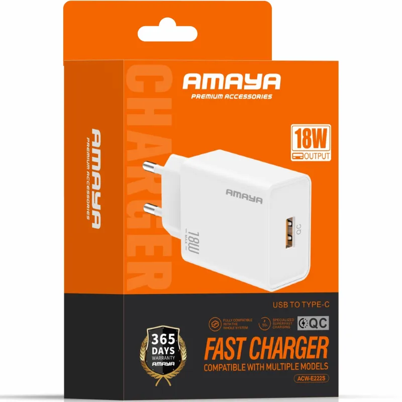 СЗУ Amaya E222S QC3.0 18W (1USB-A) – White. Фото 2 из 2