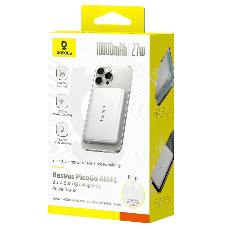 Портативний ЗП Power Bank Baseus PicoGo AM41 Ultra-Slim 27W c БЗП 10000 mAh (E0027200) – Natural Titanium. Фото 3 з 3