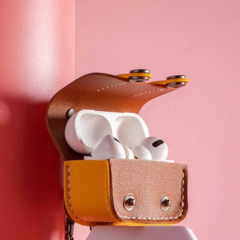Кожаный футляр Briefcase для наушников AirPods Pro – Brown / Yellow. Фото 3 из 3