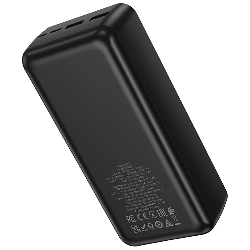 Портативний ЗП Power Bank Borofone BJ80B Clever 22.5W+PD20W 30000 mAh – Black. Фото 3 з 4