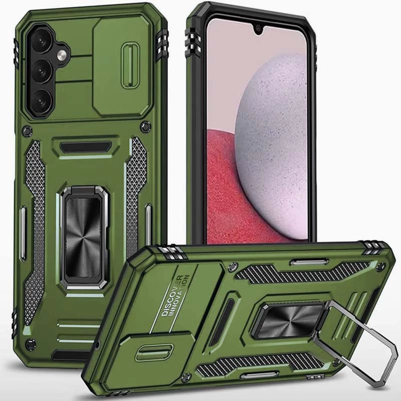 Ударостійкий чохол Square Ring зi шторкою на камеру на Samsung Galaxy S23 FE – Оливковий / Army Green. Фото 2 з 5