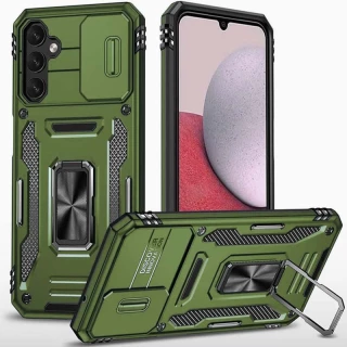 Ударостійкий чохол Square Ring зi шторкою на камеру на Samsung Galaxy S23 FE — Оливковий / Army Green