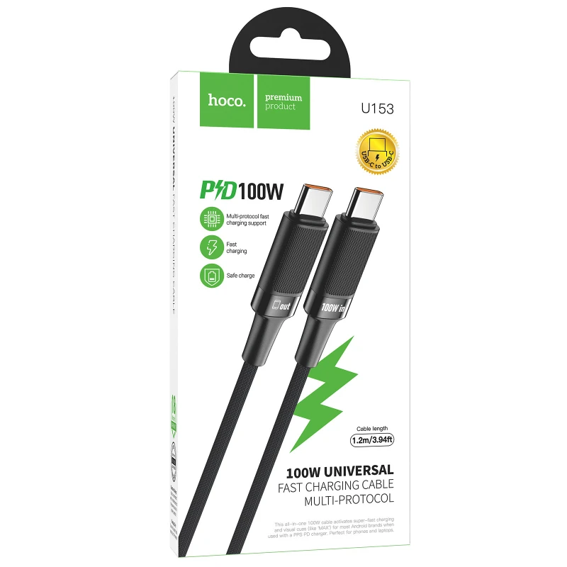 Дата кабель Hoco U153 Extreme Type-C to Type-C 100W (1.2m) – Black. Фото 2 з 6