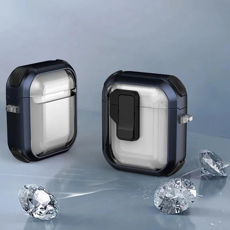 Футляр протиударний Locking Button для навушників Airpods 1/2 – Blue. Фото 3 з 6