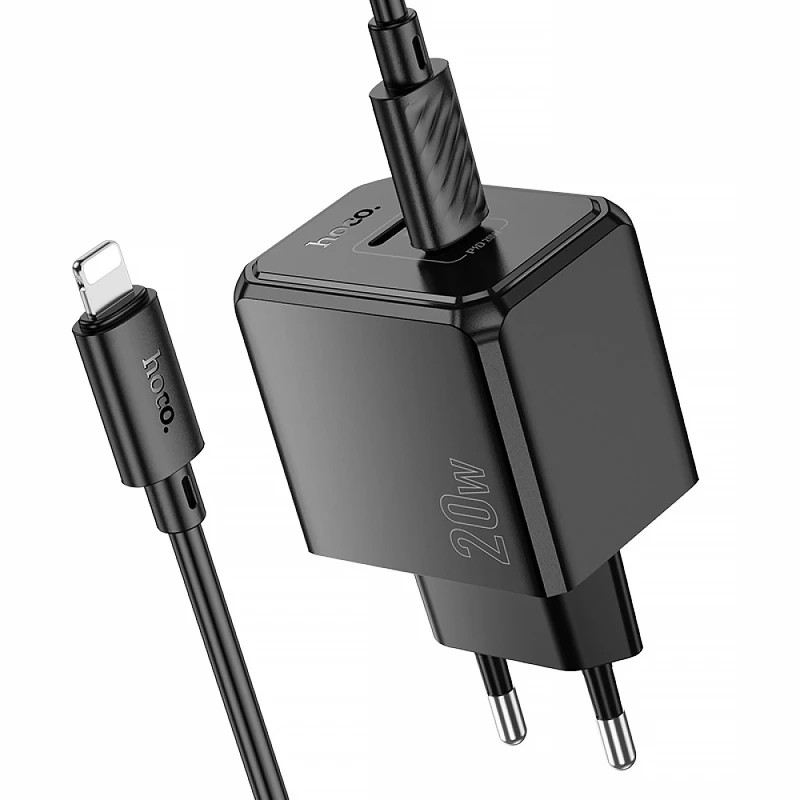 МЗП Hoco CS16A Wish PD20W (1USB-C/1L) + кабель Type-C to Lightning – Black. Фото 2 з 7