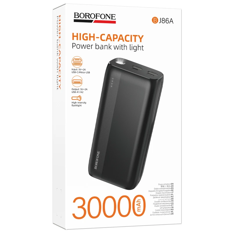 Портативний ЗП Power Bank Borofone BJ86A Victoria 30000 mAh – Black. Фото 2 з 6