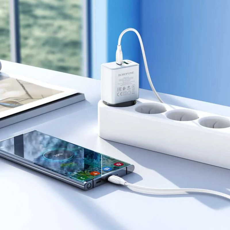 МЗП Borofone BA67A PD20W+QC3.0 + Type-C + Type-C – Білий. Фото 5 з 7