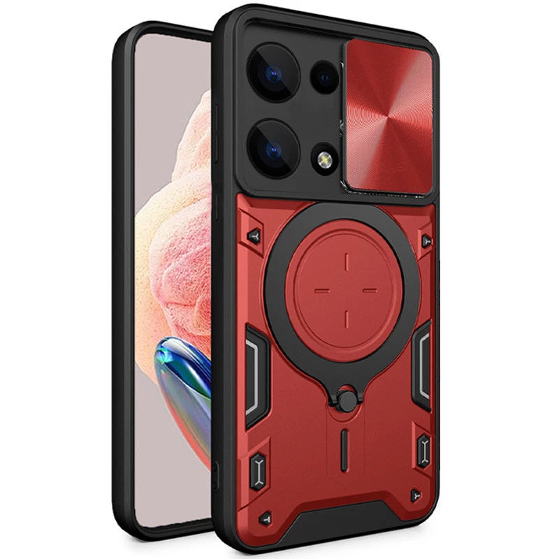 Ударопрочный чехол Bracket Ringstand с защитной шторкой для камеры для Xiaomi Redmi Note 13 Pro 4G – Red. Фото 2 из 5