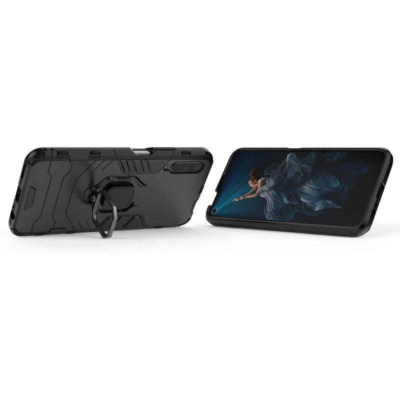 Противоударный чехол Transformer с кольцом для Honor 9X – Черный / Soul Black. Фото 3 из 4