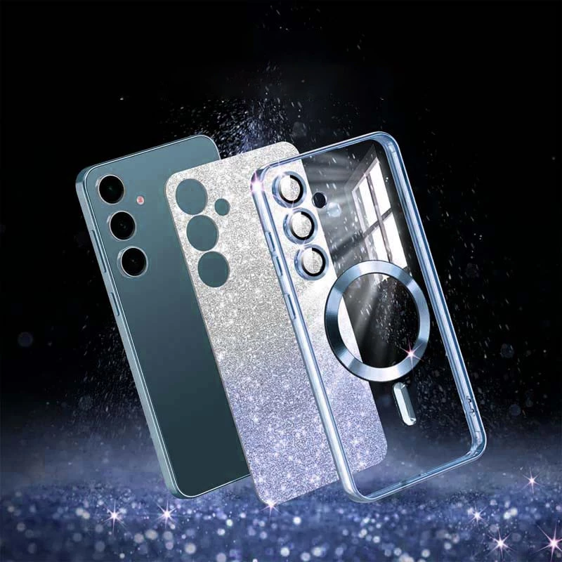 Чохол з блискітками, захисними лінзами на камеру та MagSafe на Samsung Galaxy S24 FE – Синій / Deep navy. Фото 2 з 7