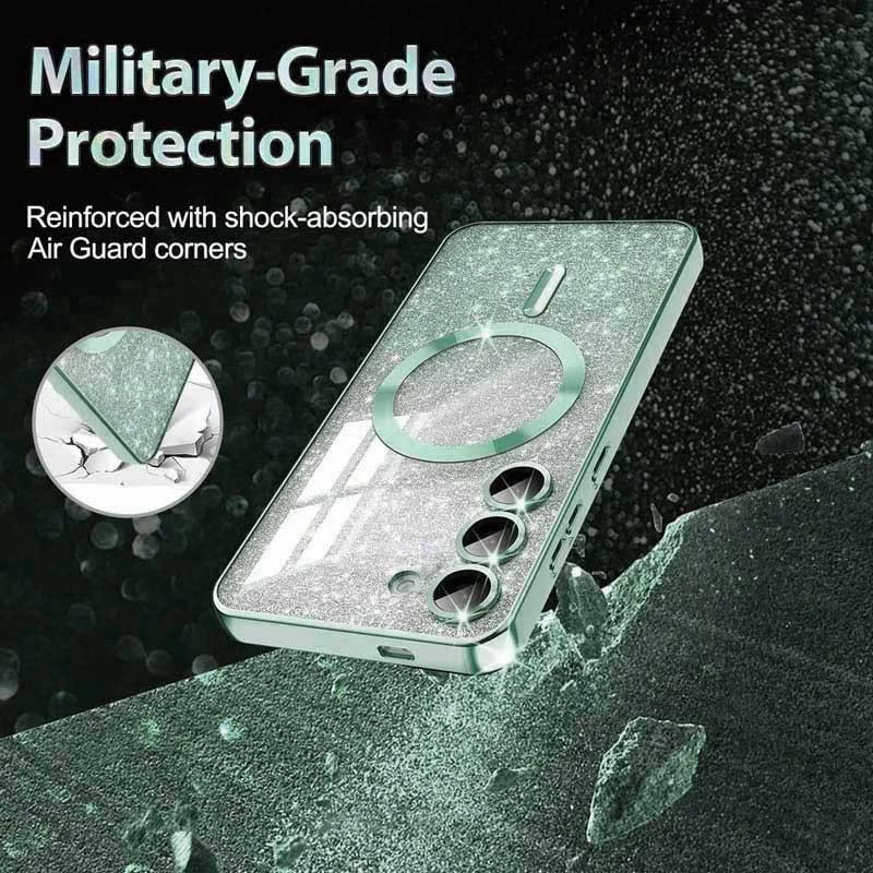 Чохол з блискітками, захисними лінзами на камеру та MagSafe на Samsung Galaxy S21 FE – Зелений / Green. Фото 6 з 7