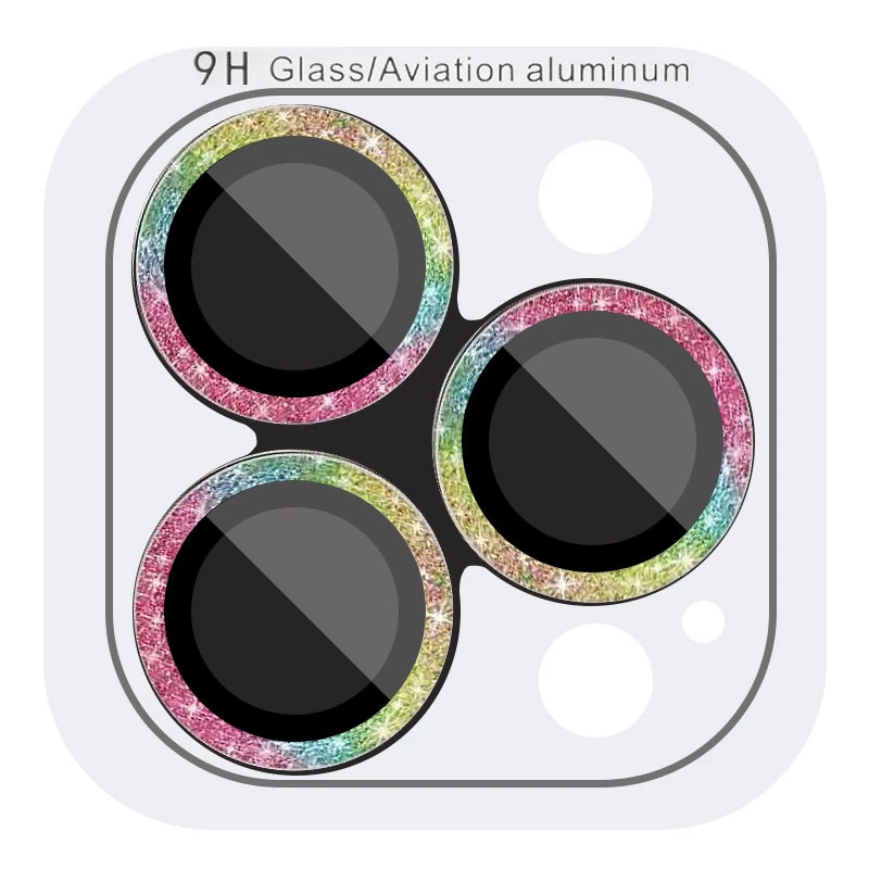 Защитное стекло Metal Sparkles на камеру (в упак.) для Apple iPhone 15 Pro Max – Сиреневый / Rainbow. Фото 5 из 6