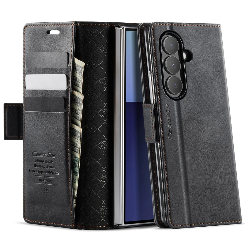 Кожаный чехол-книжка CaseMe Velvet Matte для Samsung Galaxy Z Fold7 – Black. Фото 4 из 5