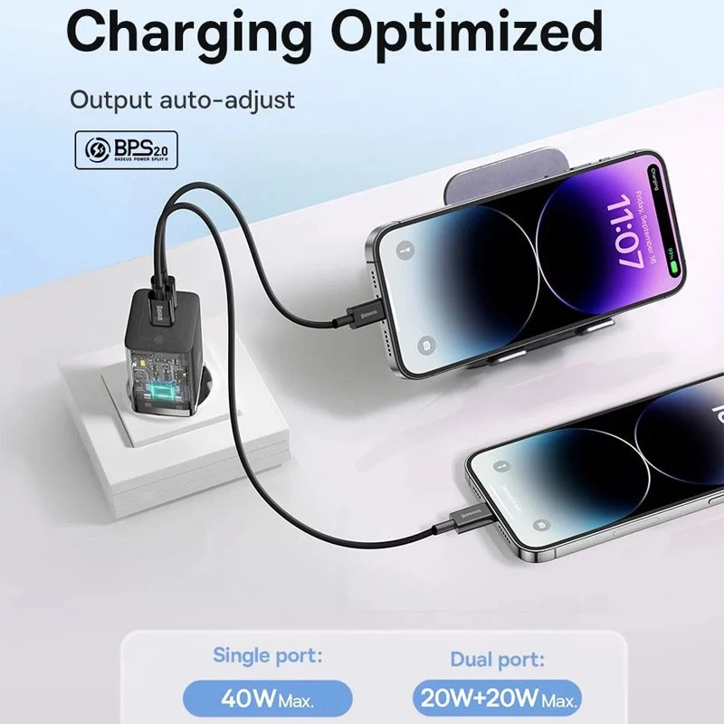 СЗУ Baseus GaN5 Pro OS + Type-C to Type-C 40W (CCGP18010) – Black. Фото 5 из 7