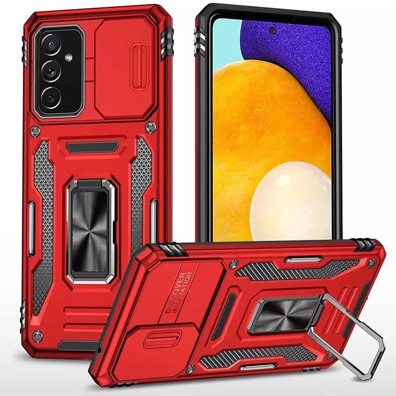 

Ударопрочный чехол Square Ring c шторкой на камеру для Samsung Galaxy A05s (Красный / Red), Червоний / red