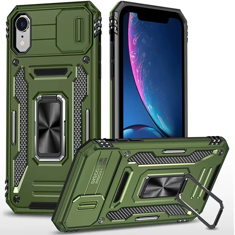 Ударостійкий чохол Square Ring зi шторкою на камеру на Apple iPhone XR (6.1") – Оливковий / Army Green. Фото 1 з 1