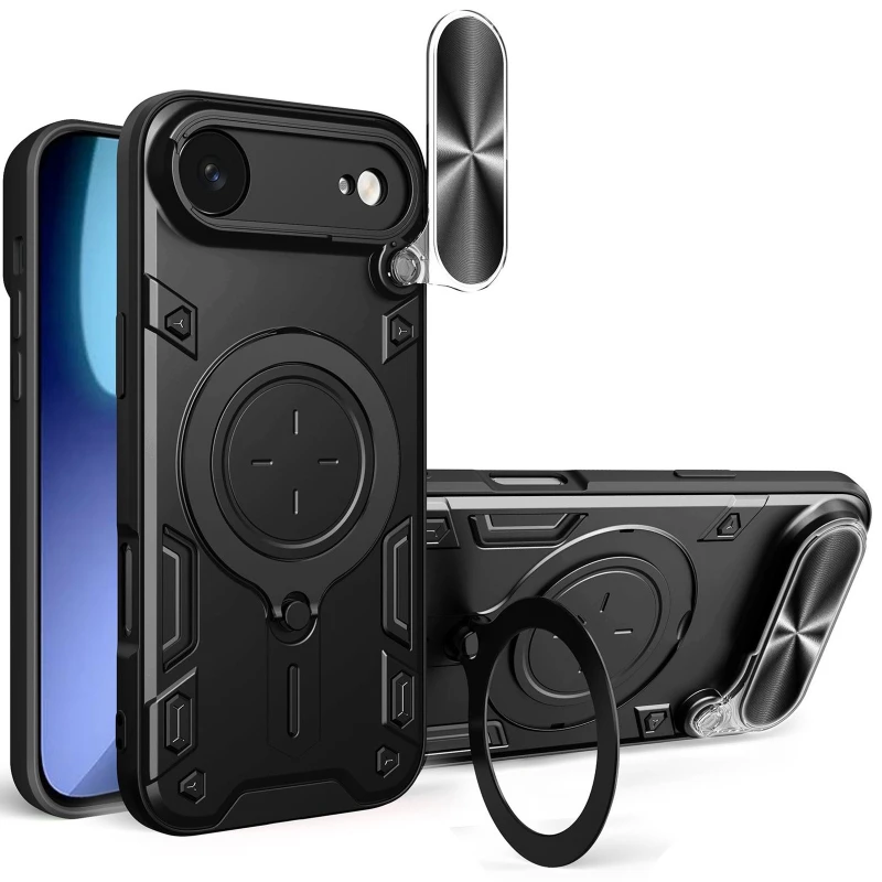 Ударопрочный чехол Bracket Ringstand с защитной шторкой для камеры для Apple iPhone 17 Air (6.5") – Black. Фото 2 из 2