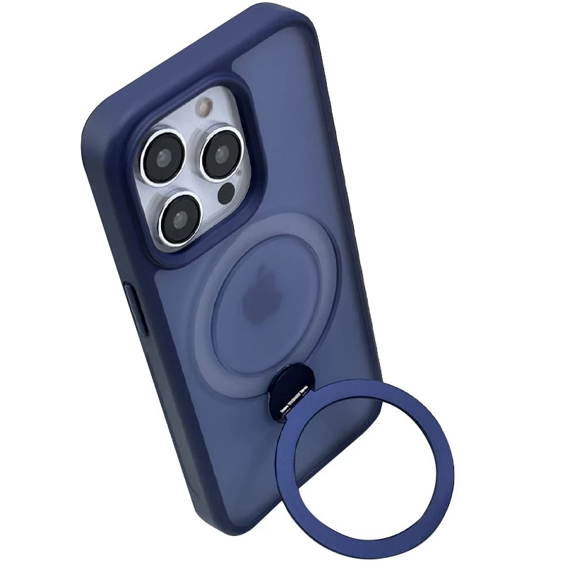 Кольоровий TPU+PC з металевими кнопками, кільцем та MagSafe на Apple iPhone 15 Pro (6.1") – Dark Blue. Фото 9 з 14