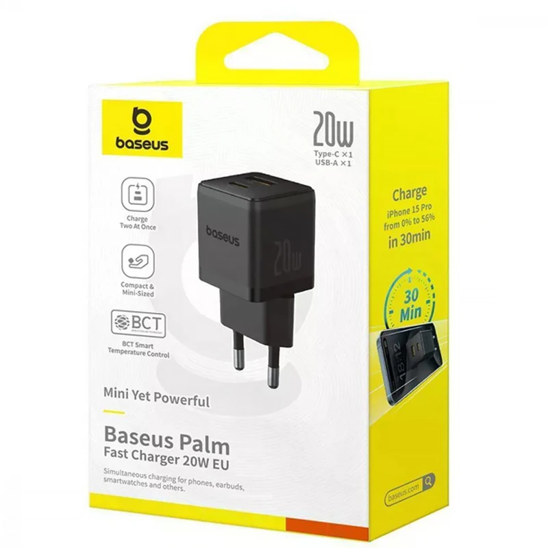 МЗП Baseus Palm Fast Charger 20W (1USB-A/1C) (P10111608) – Cluster Black. Фото 2 з 2
