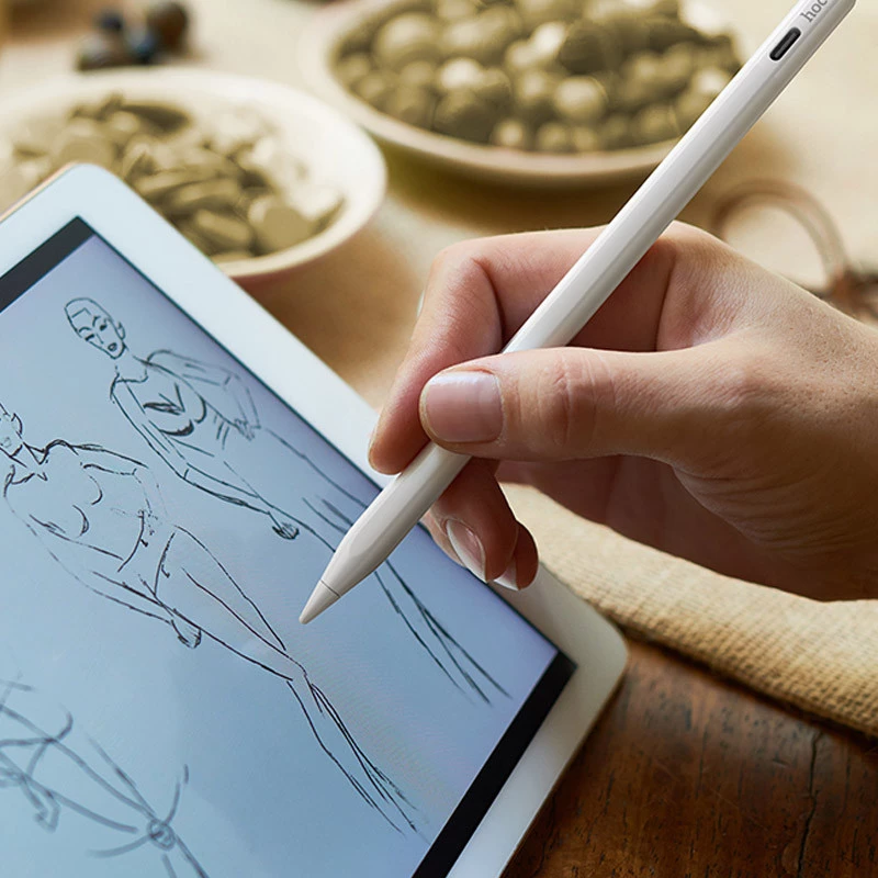 Стилус Hoco GM112 Intelligent anti-lost active capacitive pen with digital display for iP – White. Фото 7 з 8