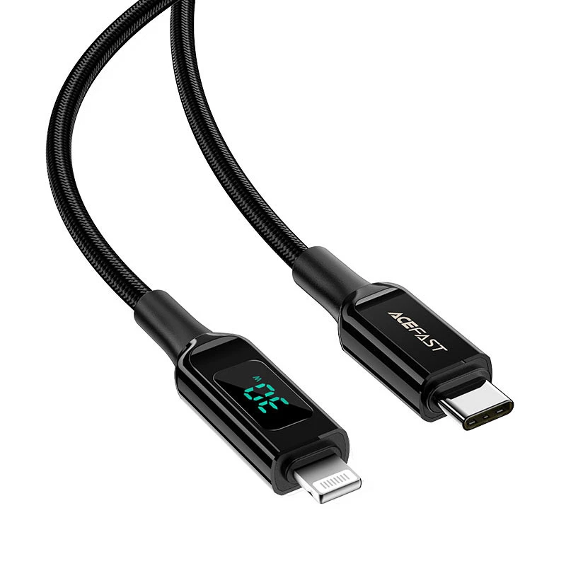 Дата кабель Acefast MFI C6-01 USB-C to Lightning zinc alloy digital display braided (1.2m) – Black. Фото 2 з 7