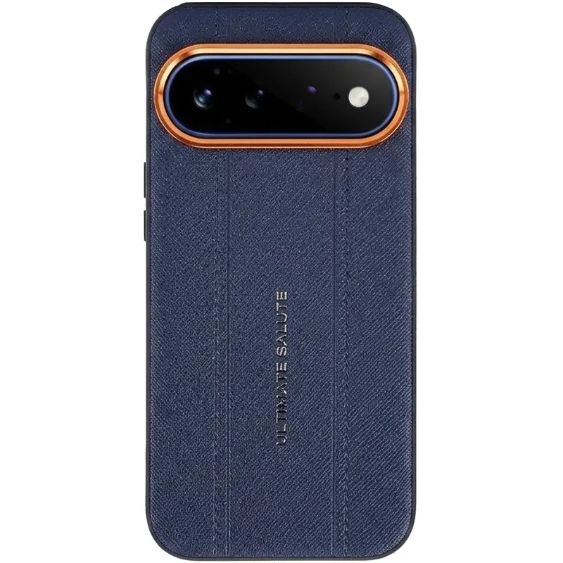 TPU+PC Vegan Leather Case with Metal Camera Frame для Google Pixel 11 Pro – Blue. Фото 1 з 1