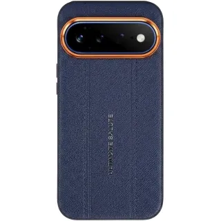 TPU+PC Vegan Leather Case with Metal Camera Frame для Google Pixel 11 Pro — Blue