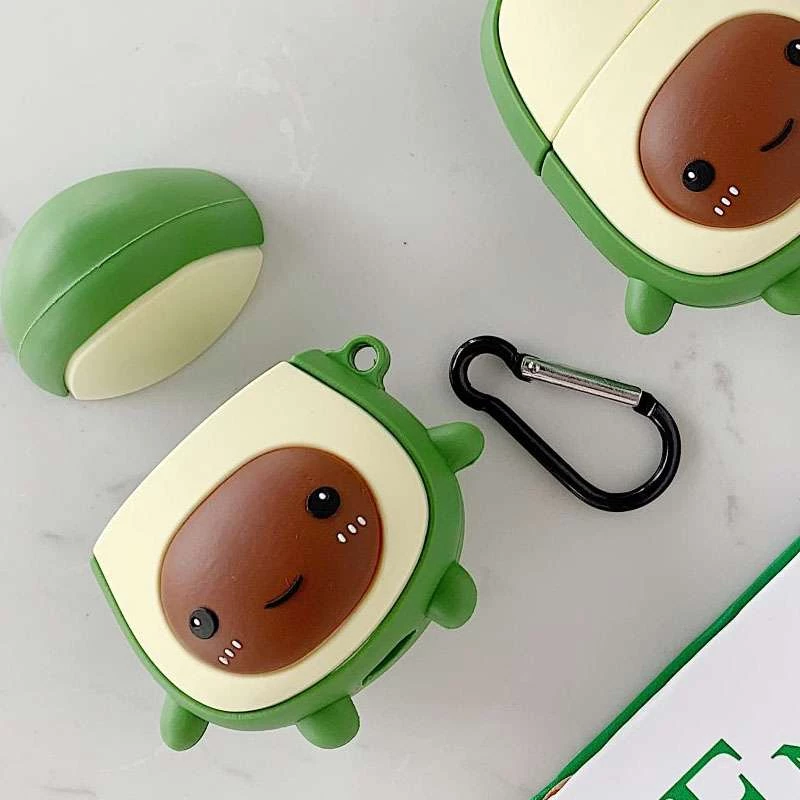 Силиконовый футляр Smile Fruits series для наушников AirPods 1/2 + карабин – Avocado kid. Фото 3 из 5
